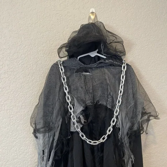 Girls Size Medium 12-14 Miss Reaper Tween Halloween Costume Dress Cape Chain - Picture 6 of 12